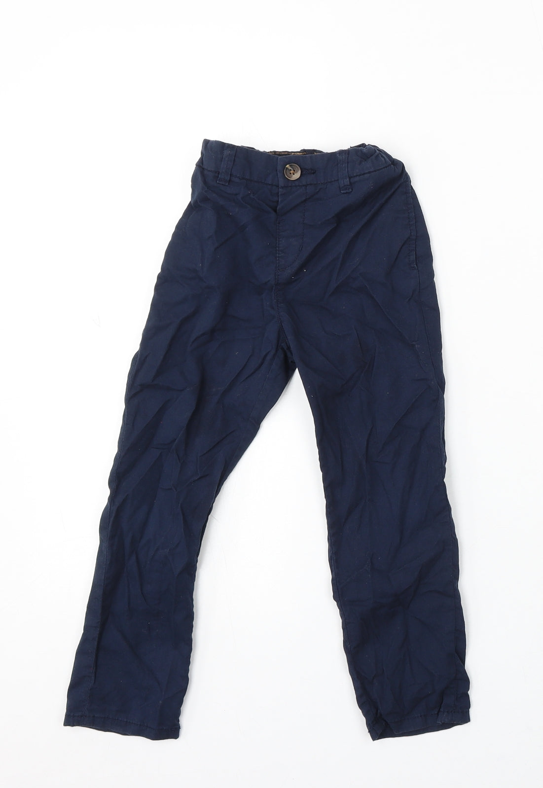 H&M Boys Blue Cotton Chino Trousers Size 4-5 Years Regular Button