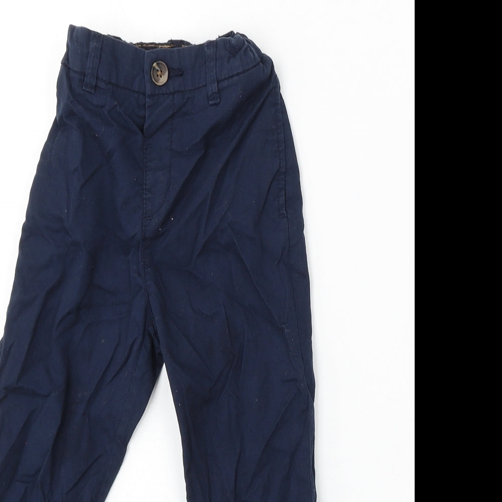 H&M Boys Blue Cotton Chino Trousers Size 4-5 Years Regular Button
