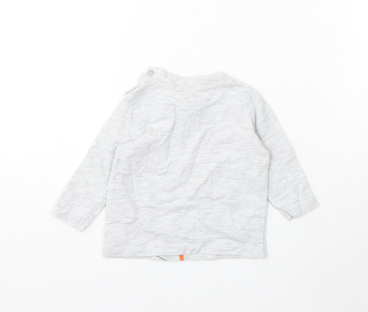 Dunnes Stores Boys Grey Cotton Basic T-Shirt Size 0-3 Months Round Neck Snap - Dinosaurs