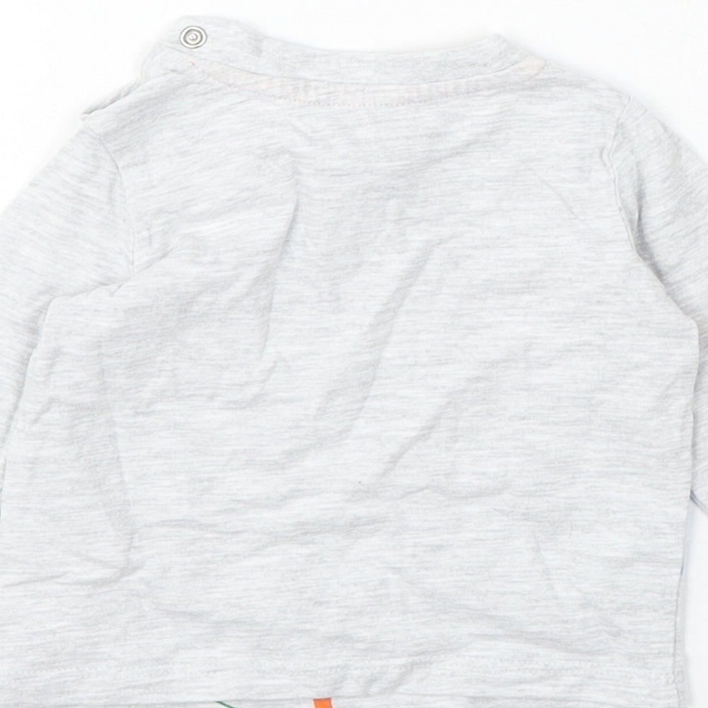 Dunnes Stores Boys Grey Cotton Basic T-Shirt Size 0-3 Months Round Neck Snap - Dinosaurs