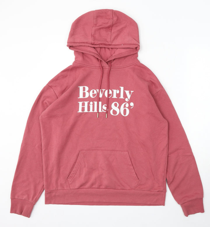 Primark Womens Red Cotton Pullover Hoodie Size 10 Drawstring - Beverly Hills