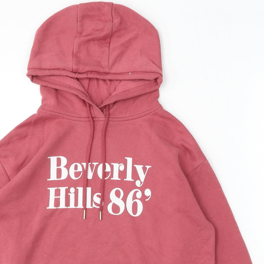 Primark Womens Red Cotton Pullover Hoodie Size 10 Drawstring - Beverly Hills