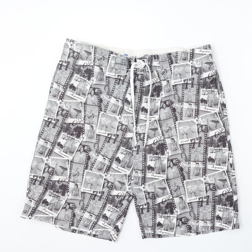 Cedar Wood State Womens Grey Geometric Polyester Sweat Shorts Size L L11 in Regular Drawstring - Swim Shorts