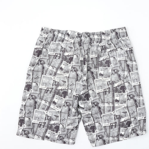 Cedar Wood State Womens Grey Geometric Polyester Sweat Shorts Size L L11 in Regular Drawstring - Swim Shorts