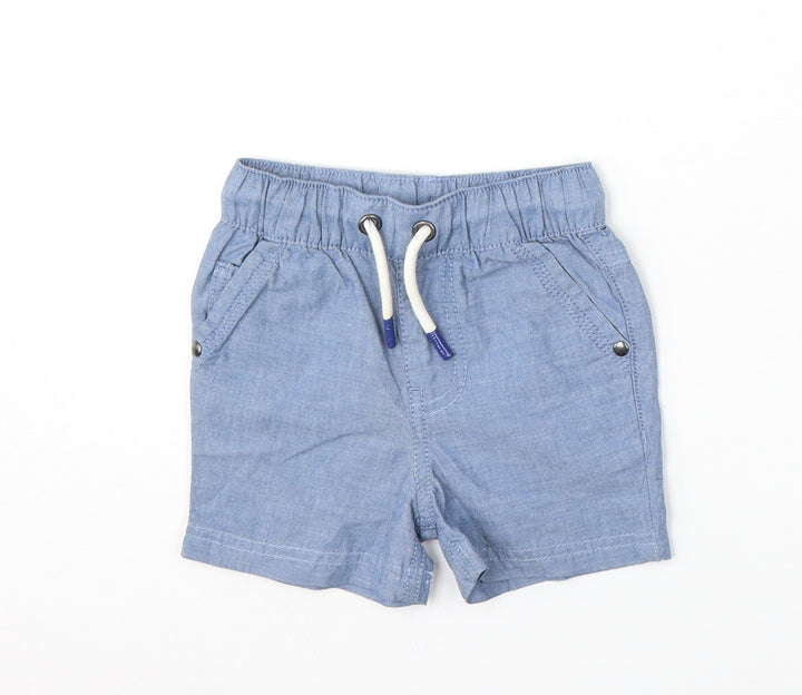 F&F Boys Blue Cotton Cropped Trousers Size 12-18 Months Drawstring - Shorts