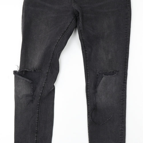 Pull&Bear Womens Black Cotton Skinny Jeans Size 31 in L29 in Regular Button