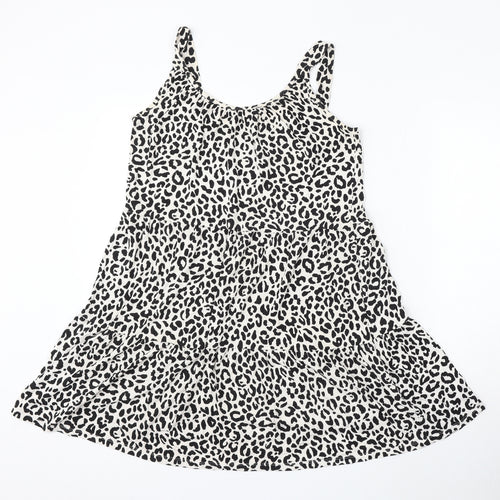 F&F Womens Multicoloured Animal Print Cotton Skater Dress Size 10 Round Neck - Leopard Print