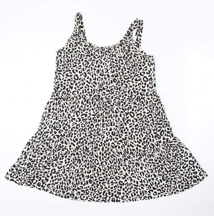 F&F Womens Multicoloured Animal Print Cotton Skater Dress Size 10 Round Neck - Leopard Print