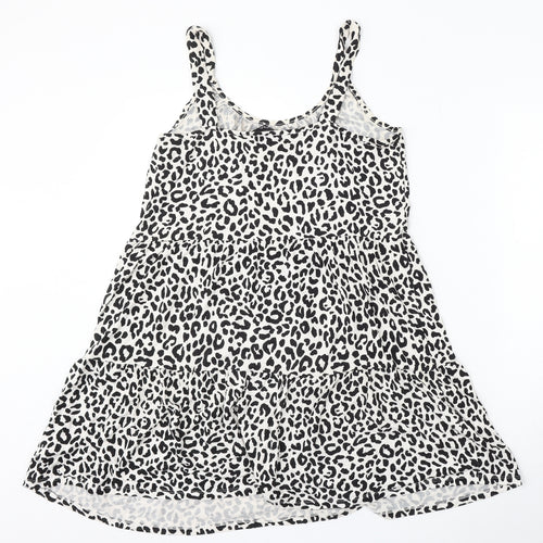 F&F Womens Multicoloured Animal Print Cotton Skater Dress Size 10 Round Neck - Leopard Print