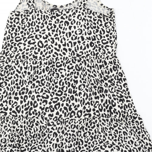 F&F Womens Multicoloured Animal Print Cotton Skater Dress Size 10 Round Neck - Leopard Print
