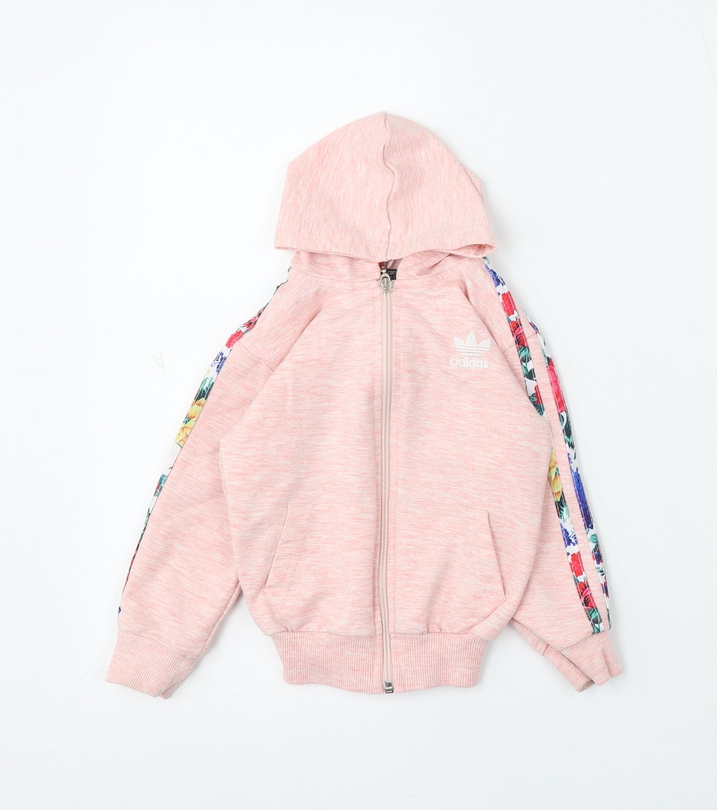 adidas Girls Pink Cotton Full Zip Hoodie Size 6 Years Zip