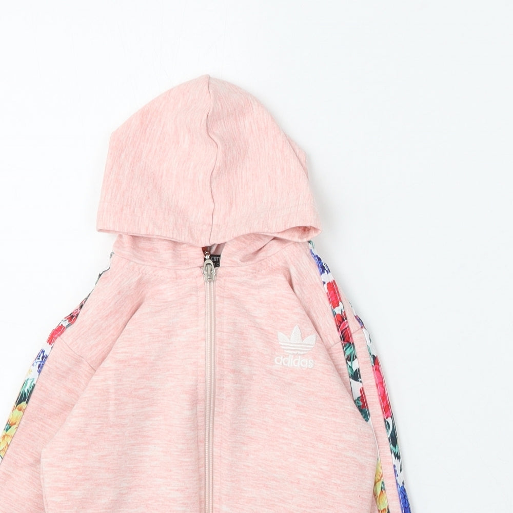 adidas Girls Pink Cotton Full Zip Hoodie Size 6 Years Zip