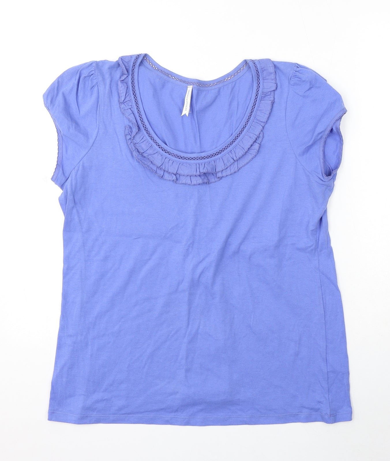 Marks and Spencer Womens Blue Cotton Basic T-Shirt Size 16 Scoop Neck