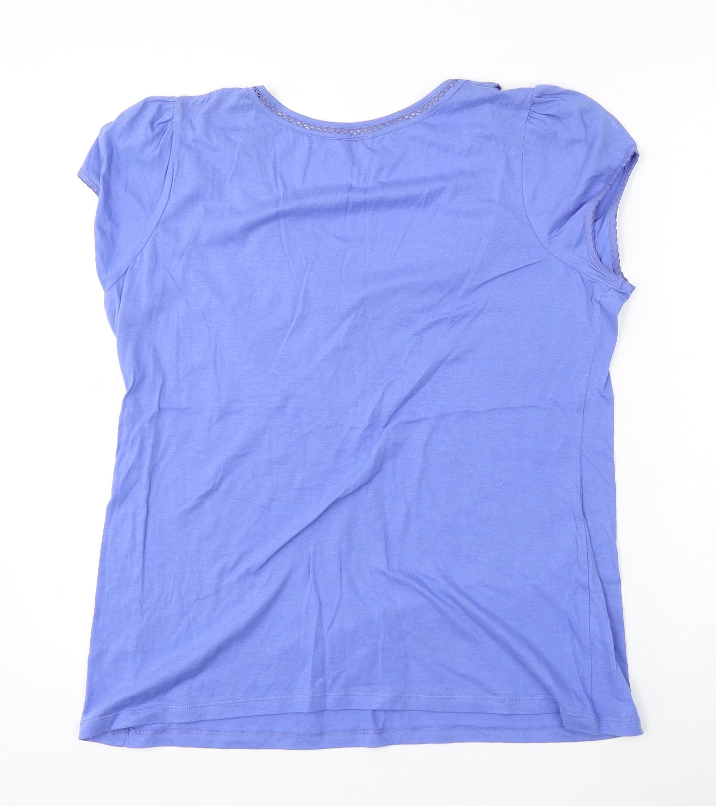 Marks and Spencer Womens Blue Cotton Basic T-Shirt Size 16 Scoop Neck