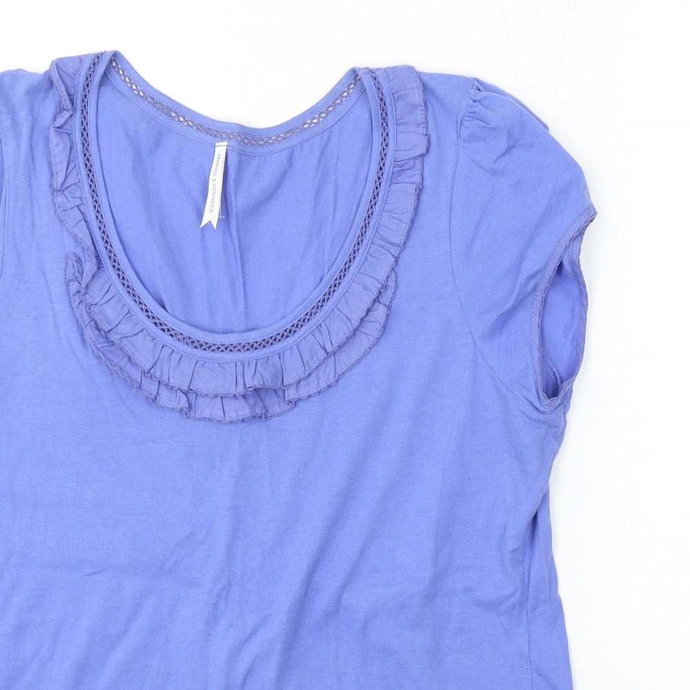 Marks and Spencer Womens Blue Cotton Basic T-Shirt Size 16 Scoop Neck