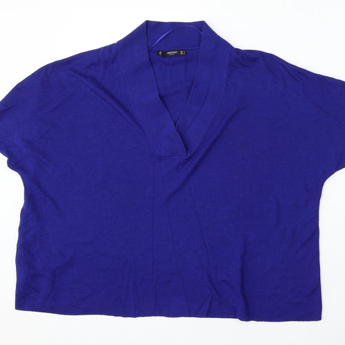 Mango Womens Blue V-Neck Acrylic Pullover Jumper Size M