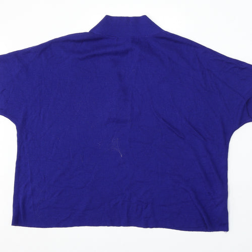Mango Womens Blue V-Neck Acrylic Pullover Jumper Size M