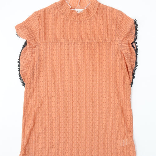 NEXT Womens Orange Nylon Basic Blouse Size 12 Mock Neck