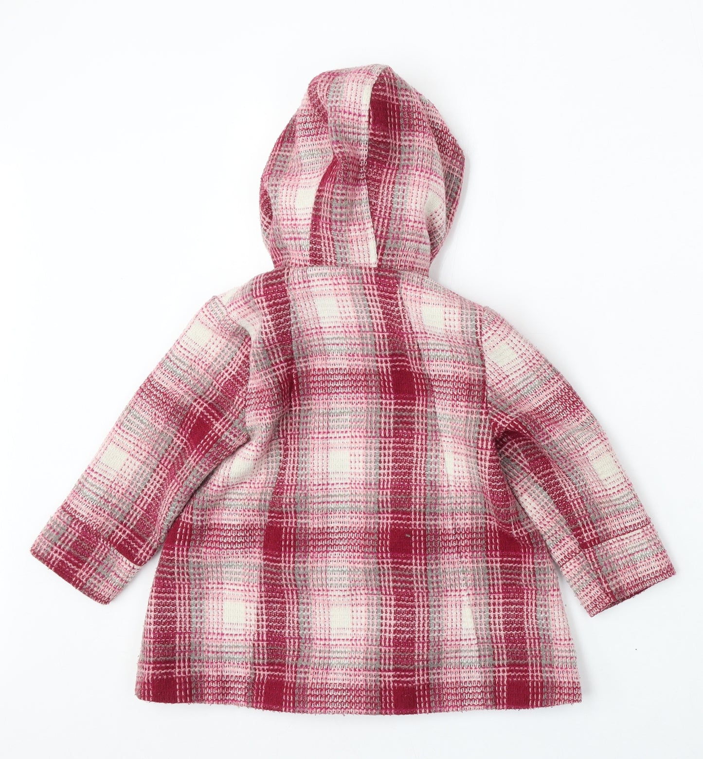 F&F Girls Pink Check Overcoat Coat Size 3-4 Years Button