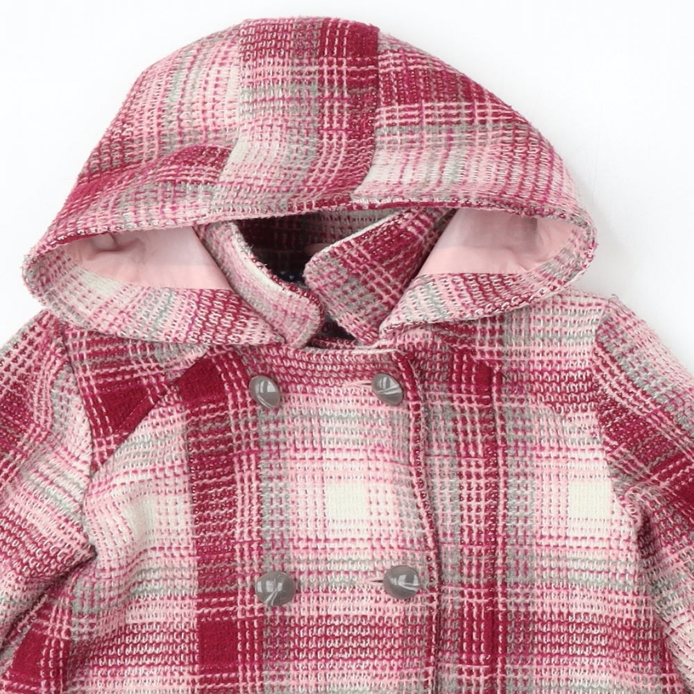F&F Girls Pink Check Overcoat Coat Size 3-4 Years Button