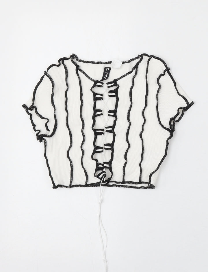 Divided by H&M Womens White Polyester Basic T-Shirt Size S Round Neck