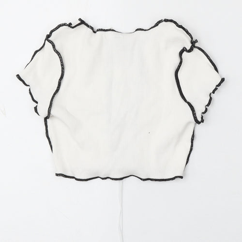 Divided by H&M Womens White Polyester Basic T-Shirt Size S Round Neck