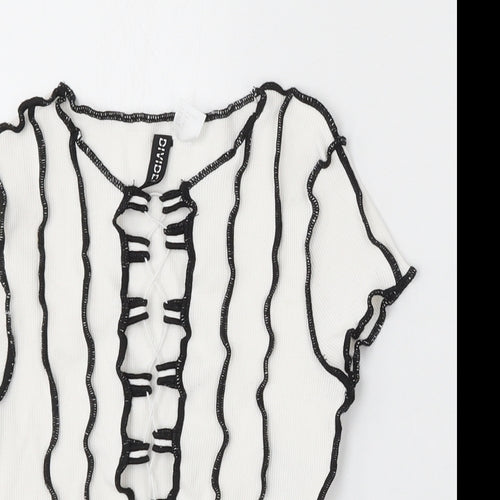 Divided by H&M Womens White Polyester Basic T-Shirt Size S Round Neck