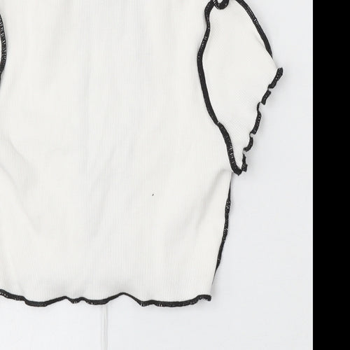 Divided by H&M Womens White Polyester Basic T-Shirt Size S Round Neck