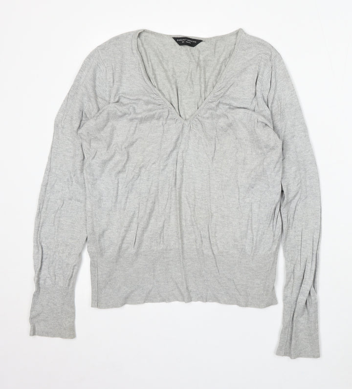 Dorothy Perkins Womens Grey V-Neck Acrylic Pullover Jumper Size 16