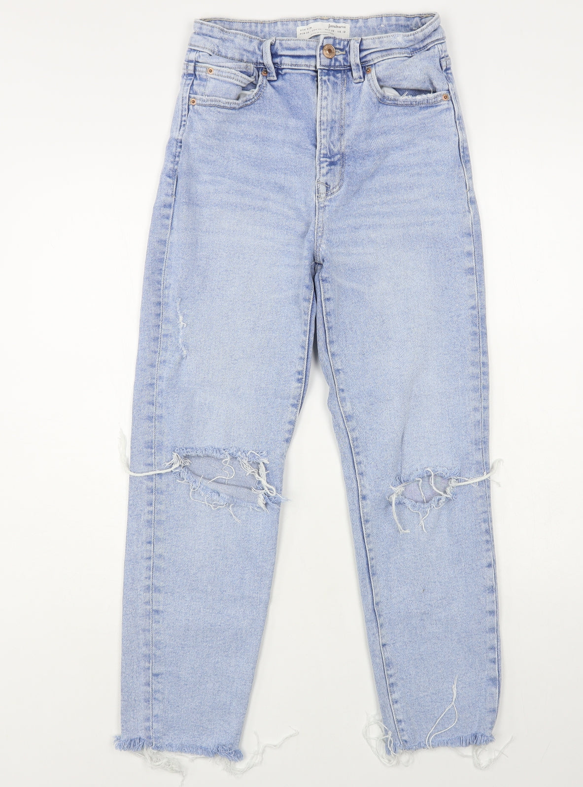 Stradivarius Womens Blue Cotton Mom Jeans Size 10 L27 in Regular Button