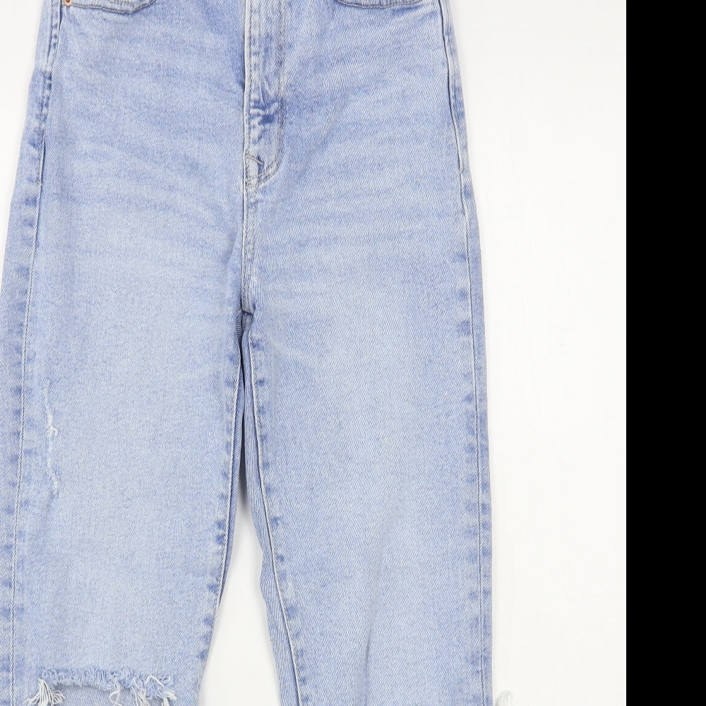 Stradivarius Womens Blue Cotton Mom Jeans Size 10 L27 in Regular Button