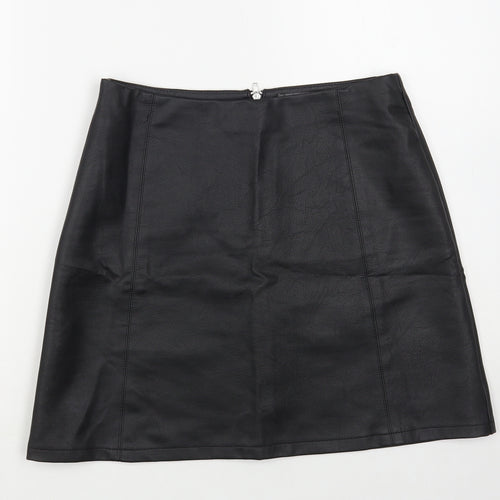 Primark Womens Black Polyurethane Mini Skirt Size 10 Zip