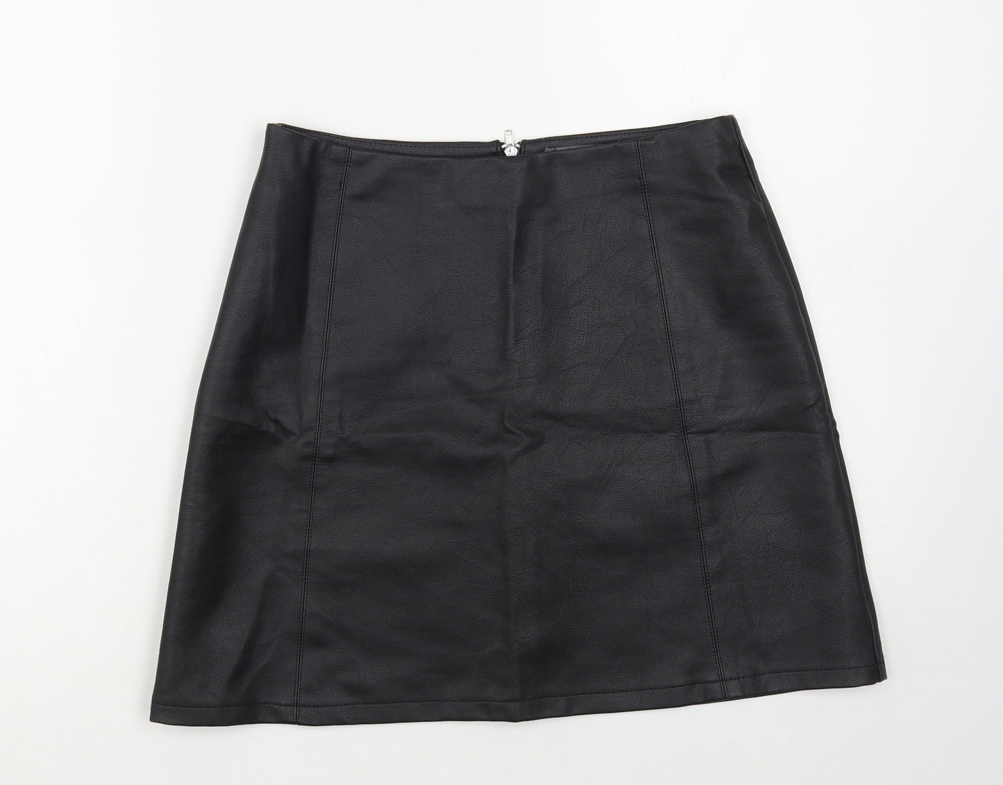 Primark Womens Black Polyurethane Mini Skirt Size 10 Zip