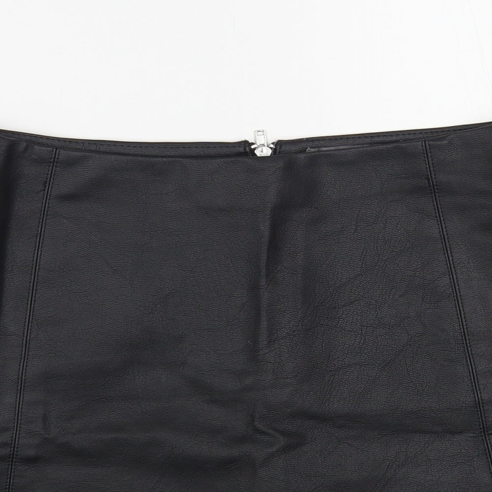Primark Womens Black Polyurethane Mini Skirt Size 10 Zip