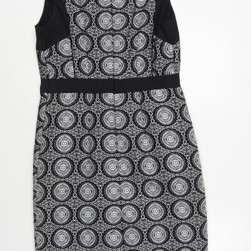 NEXT Womens Black Geometric Polyester Pencil Dress Size 10 V-Neck Zip