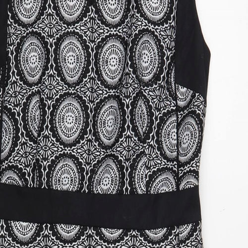 NEXT Womens Black Geometric Polyester Pencil Dress Size 10 V-Neck Zip