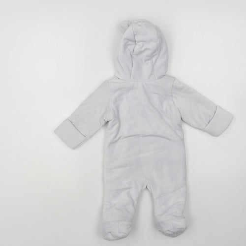Matalan Baby Grey Quilted Snowsuit Size 0-3 Months Zip - Bear Hood