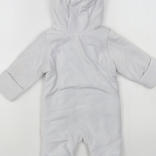 Matalan Baby Grey Quilted Snowsuit Size 0-3 Months Zip - Bear Hood