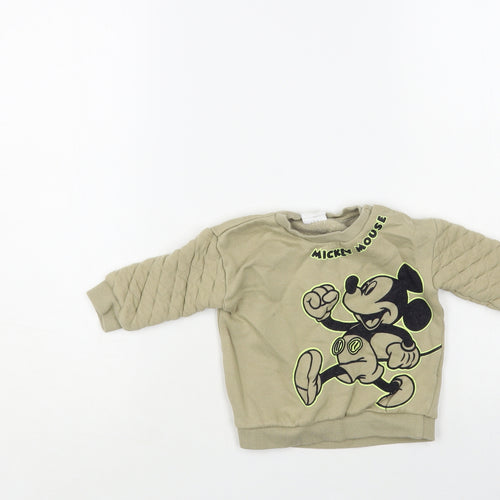 F&F Baby Green Cotton Pullover Jumper Size 3-6 Months Snap - Mickey Mouse