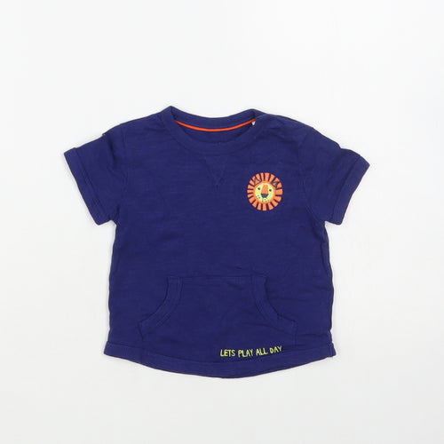 Mini Club Baby Blue Cotton Pullover T-Shirt Size 3-6 Months Crew Neck Snap - Lion