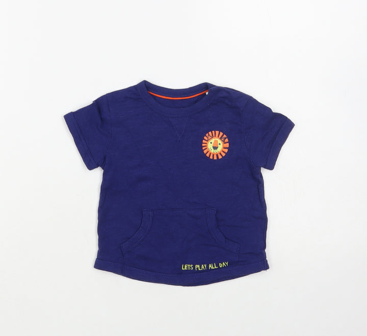 Mini Club Baby Blue Cotton Pullover T-Shirt Size 3-6 Months Crew Neck Snap - Lion