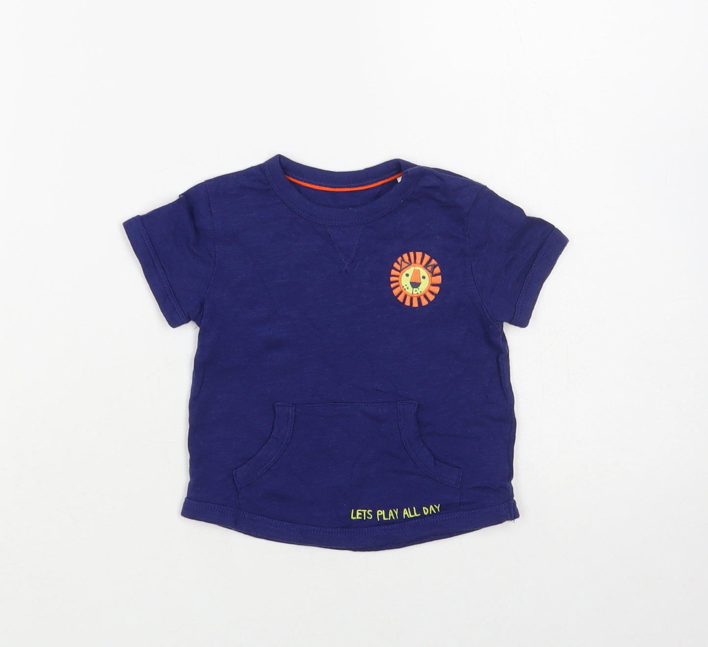 Mini Club Baby Blue Cotton Pullover T-Shirt Size 3-6 Months Crew Neck Snap - Lion