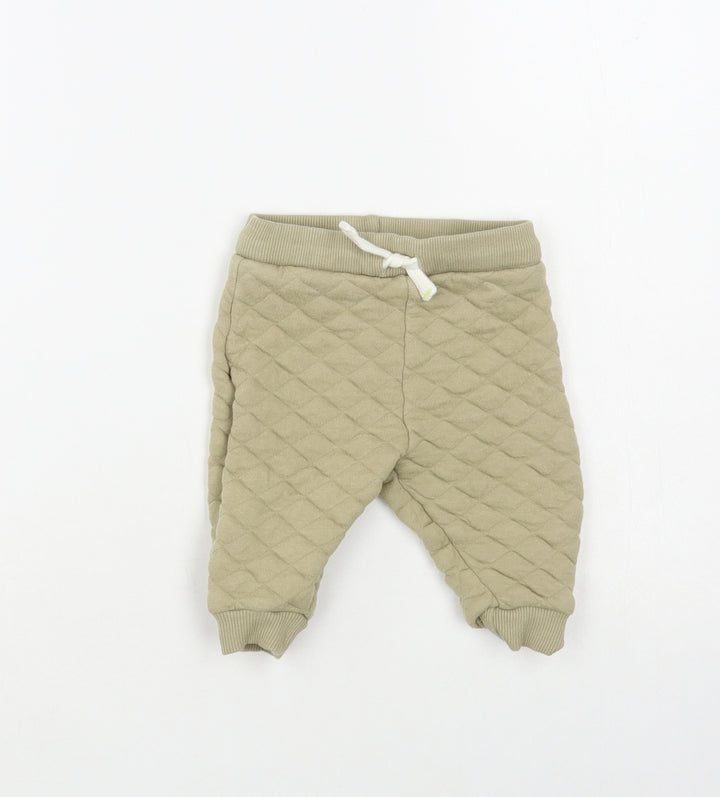 F&F Baby Green Cotton Jogger Trousers Size 3-6 Months Drawstring