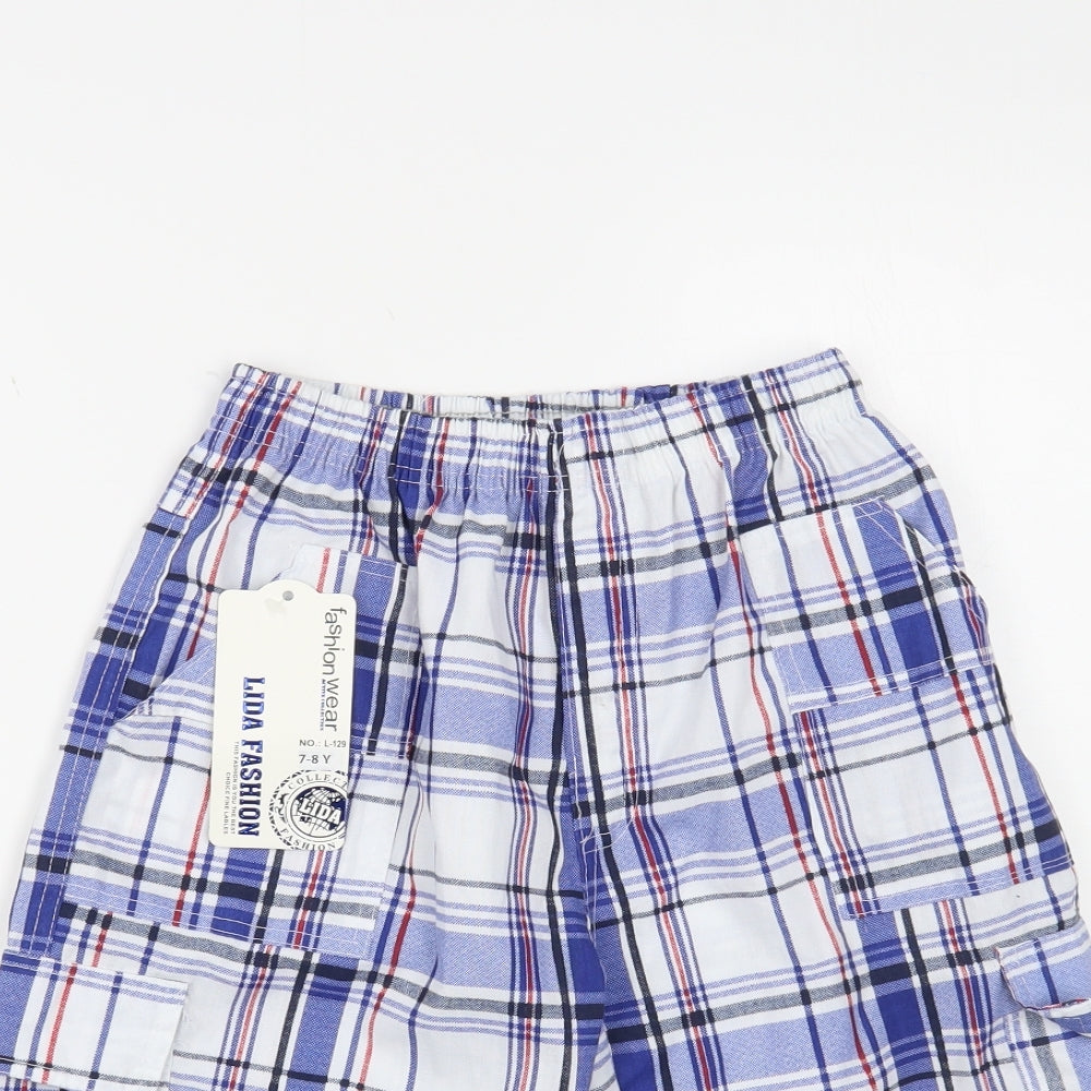 Lida Fashion Boys Multicoloured Plaid Polyester Cargo Shorts Size 7-8 Years Regular Drawstring