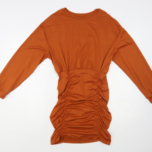 SheIn Womens Brown Polyester Mini Size S Crew Neck Pullover