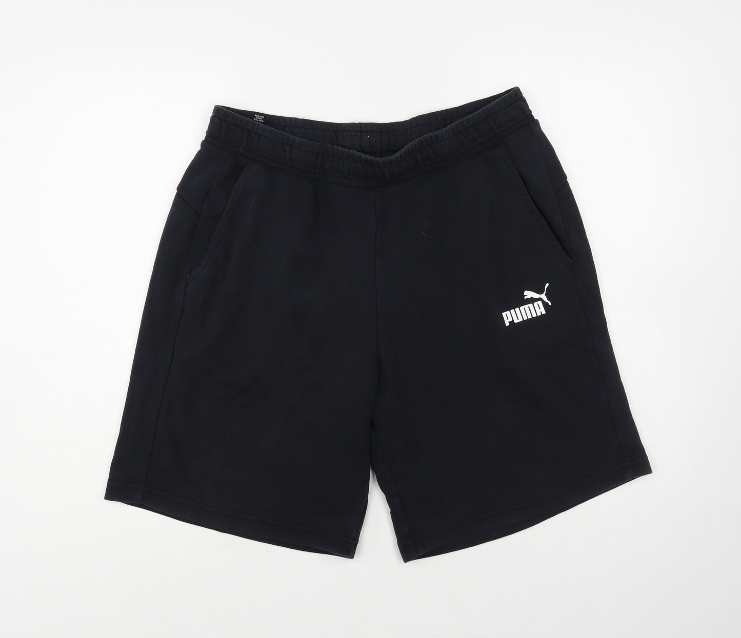 PUMA Mens Black Cotton Sweat Shorts Size L L9 in Regular Drawstring