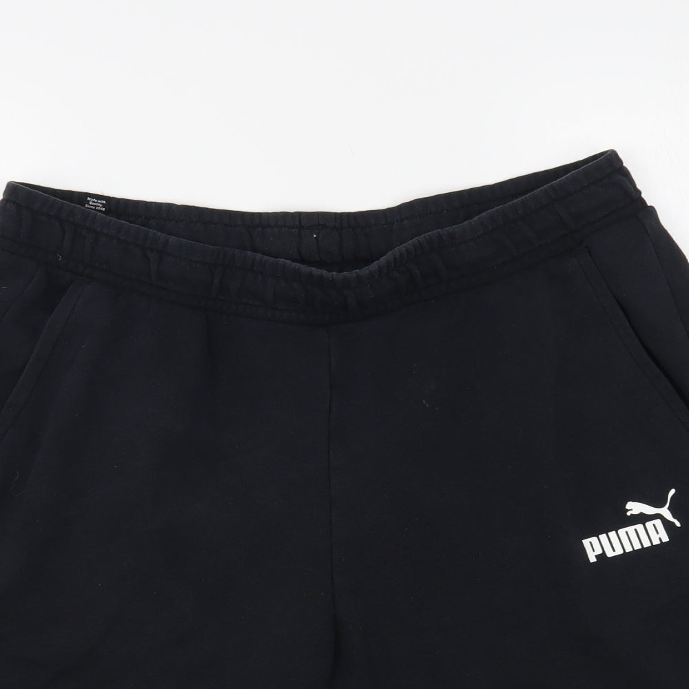 PUMA Mens Black Cotton Sweat Shorts Size L L9 in Regular Drawstring