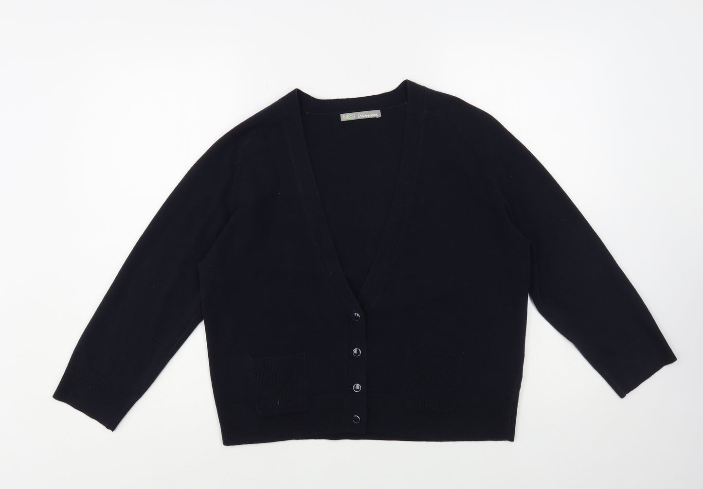 Marks and Spencer Womens Blue V-Neck Acrylic Cardigan Jumper Size 16