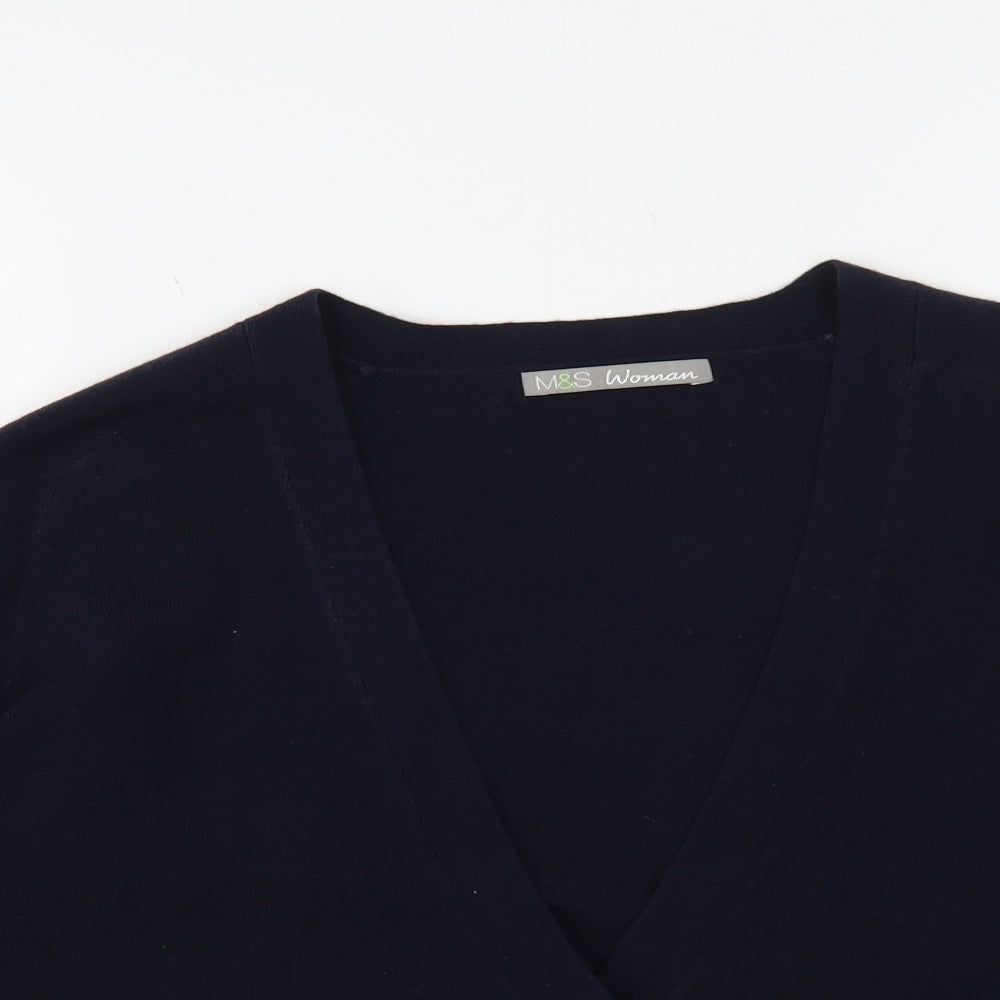 Marks and Spencer Womens Blue V-Neck Acrylic Cardigan Jumper Size 16