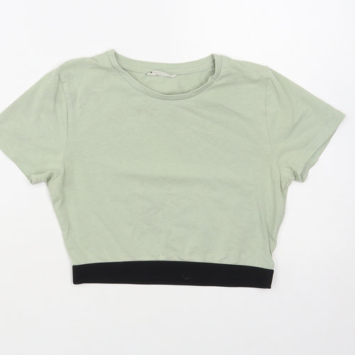 Candy Couture Girls Green Cotton Cropped T-Shirt Size 15 Years Crew Neck Pullover - Elastic Band